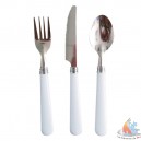 Sachets de trois couverts en inox et manche en plastique,  200 pi&egrave;ces